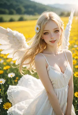 Angel in a Sunlit Daisy Field