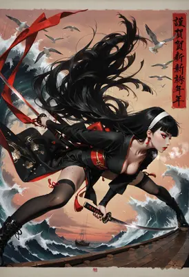 Samurai Maiden Amidst The Rough Seas