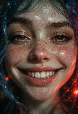 Radiant Smile with Freckles and Neon
