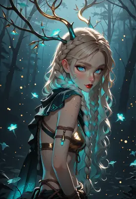 Enchanted Forest Spirit with Golden Antlers