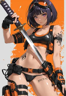 Tactical Cyberpunk Warrior with Katana