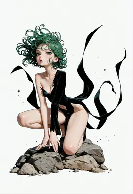Tatsumaki Crouching on Jagged Rocks