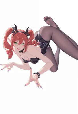 Playful Red Haired Demon Bunny Girl