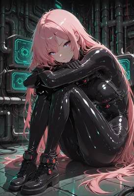 Cybernetic Girl in Shiny Black Suit