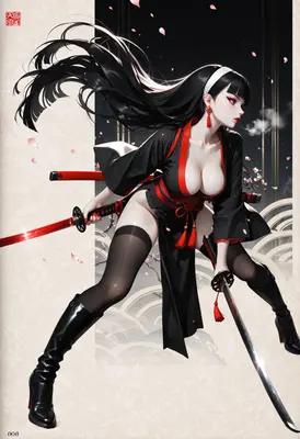 Dual Wielding Samurai in Black Kimono