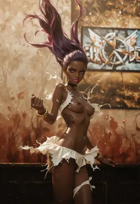 Ethereal Warrior with Flowing Purple Hair