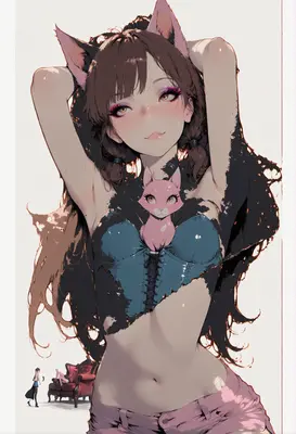 Cat Girl with Her Pink Companion