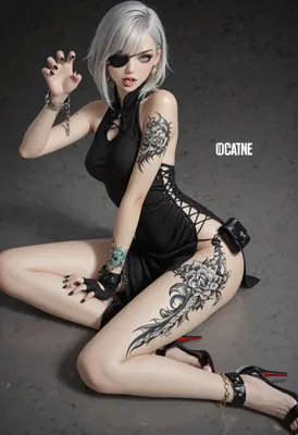 Edgy Silver Haired Beauty with Tattoos