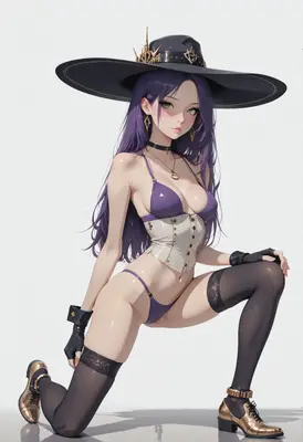 Purple Haired Witch in Lingerie