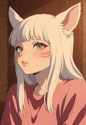 Dreamy White Haired Cat Girl Portrait