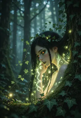 Ethereal Forest Spirit Resting in Ivy