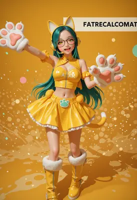 Cheerful Yellow Cat Girl Gamer