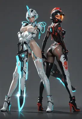 Futuristic Cybernetic Warriors Standing Ready