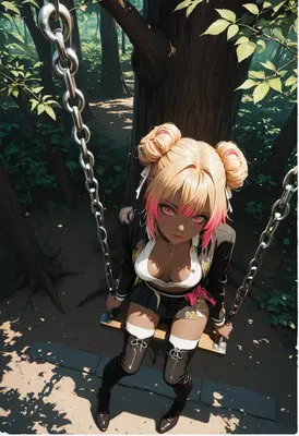Blonde Girl Swinging in the Forest