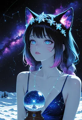 Celestial Cat Girl with Crystal Ball