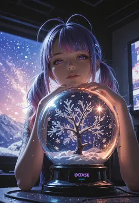 Girl Holding a Glowing Winter Globe