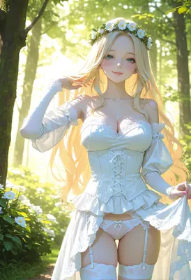 Blonde Maiden in a Sunlit Forest