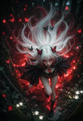 Gothic Enchantress with Crimson Butterflies