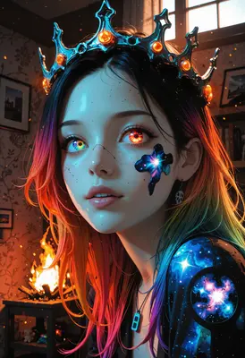 Cosmic Queen with Radiant Galaxy Eyes