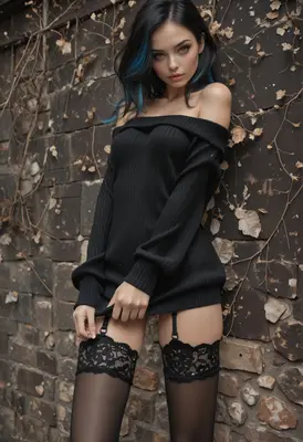 Gothic Beauty in Black Sweater