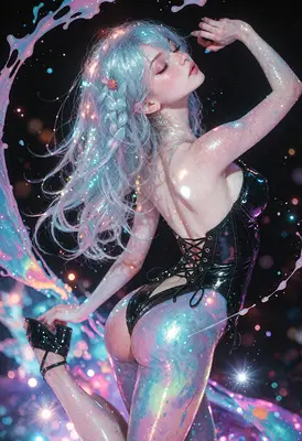 Ethereal Girl Drenched in Cosmic Paint