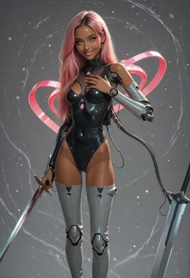 Cybernetic Warrior with Pink Hair