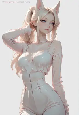 Ethereal Blonde Cat Girl in Pink