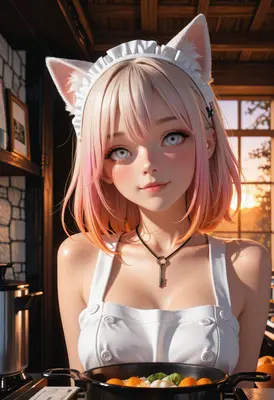 Cute Cat Girl Preparing Breakfast