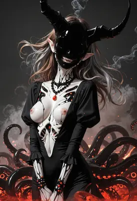 Demon Masked Entity in Dark Smoke