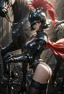 Knight in Dark Armor and Steed