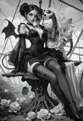 Gothic Succubus with Floral Companion
