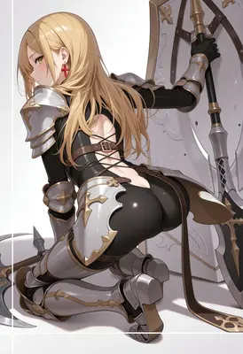 Blonde Paladin Kneeling with Shield