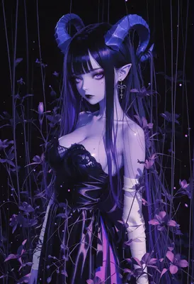 Ethereal Demon Queen in Purple Flowers