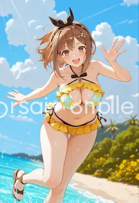 Cheerful Girl Running on Sunny Beach
