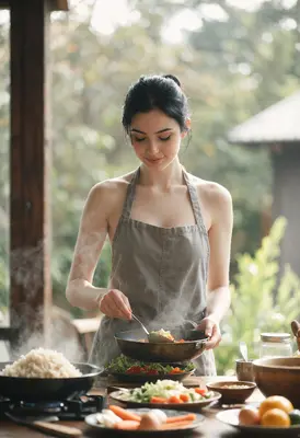 Cooking Fresh Vegetables in an Apron