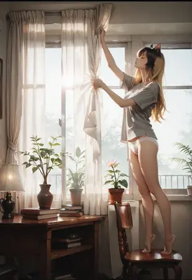 Morning Sunlight and Cat Girl