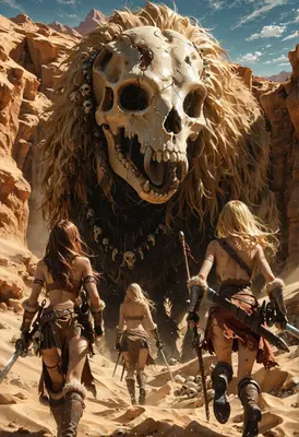 Warriors Confronting the Great Skull Beast