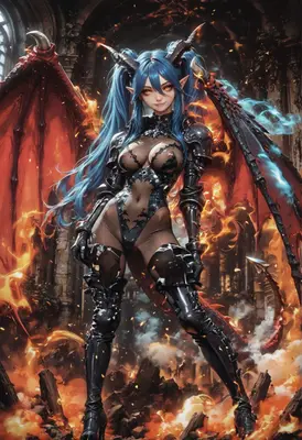 Fiery Demon Queen in Dark Armor