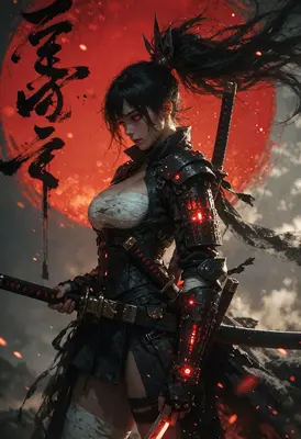 Red Moon Cybernetic Samurai Warrior