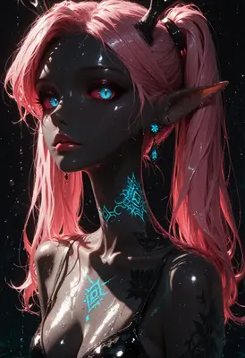 Neon Glow Demon Girl Portrait