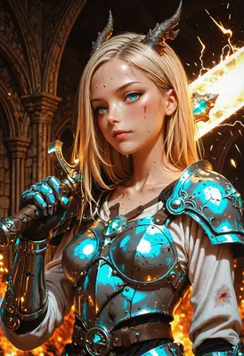 Horned Warrior with Glowing Blade