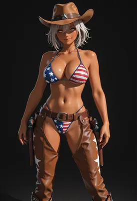 Patriotic Cowgirl with Dual Revolvers