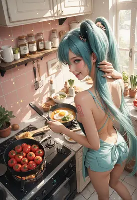 Cooking Breakfast in a Sunny Kitchen