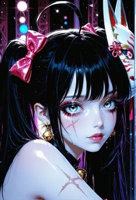 Melancholic Girl with Kitsune Mask