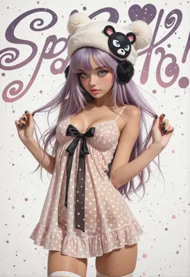 Cute Bear Hat Girl in Polka Dots