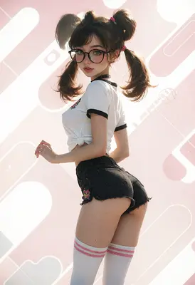 Cute Girl with Pigtails and Glasses