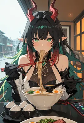 Demon Girl Enjoying Delicious Ramen