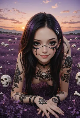 Gothic Beauty Amidst the Skulls