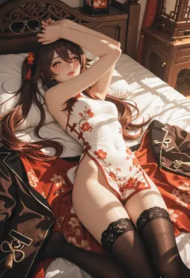 Resting Beauty in Floral Qipao