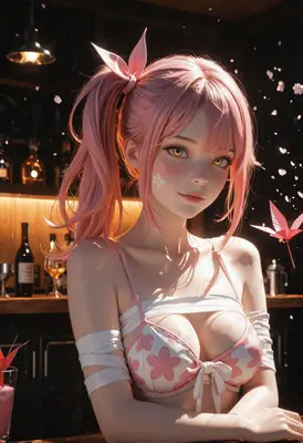Pink Hair Sakura Girl at Bar